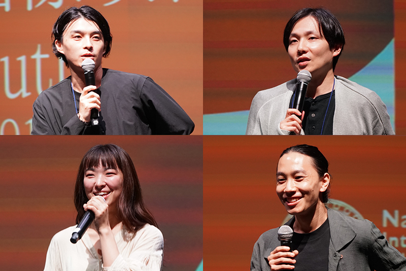 登壇したキャストのみなさん。五十嵐諒さん(左上)、花純あやのさん(左下)巴山祐樹さん(右上)、在原貴生さん(右下)