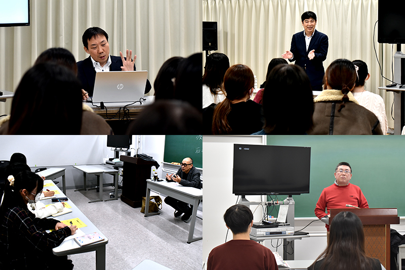 劇団プロダクション養成所説明会にお越しいただいた、アクセント様(左上)、アトミックモンキー様(右上)、演劇集団 円様(左下)、サンミュージック様(右下)