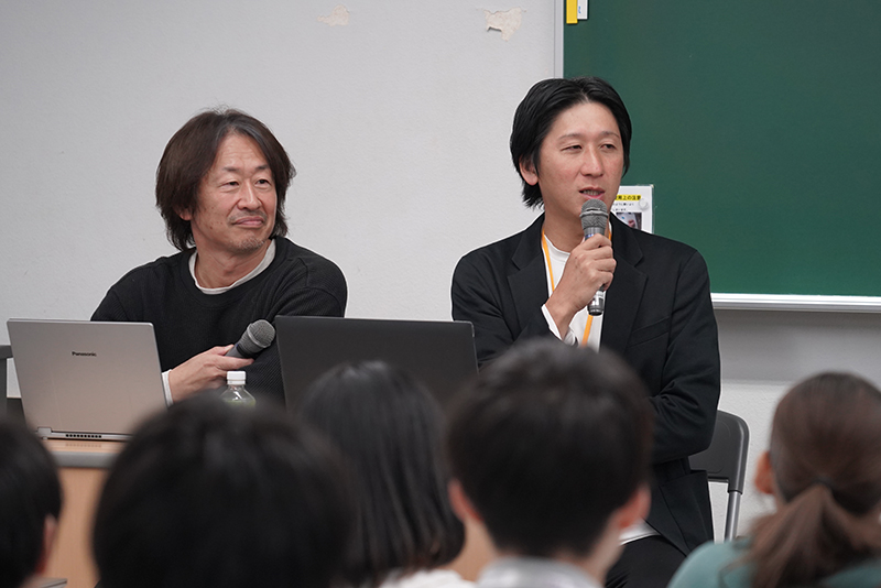 (株)フレックスの鳴坂昇大さんと那須雅人さんが来校!