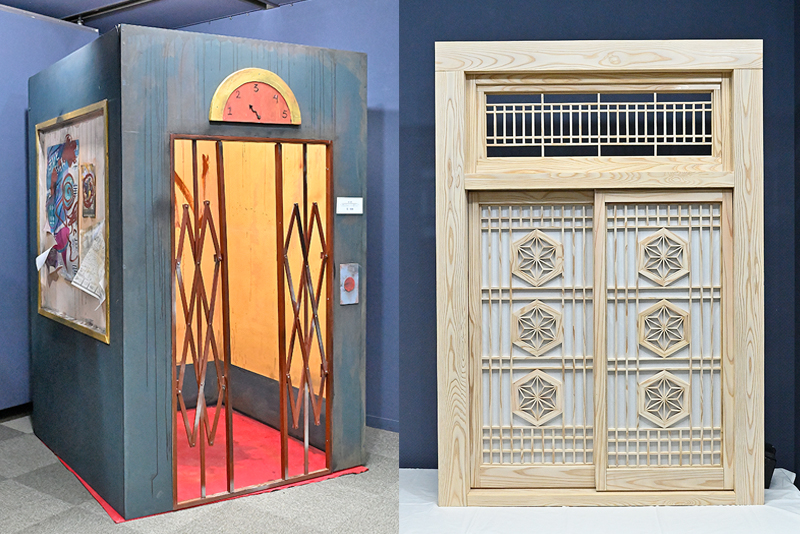 左:ホラー映画を想定したセット「RUN!!!」
右:大道具「組子細工」